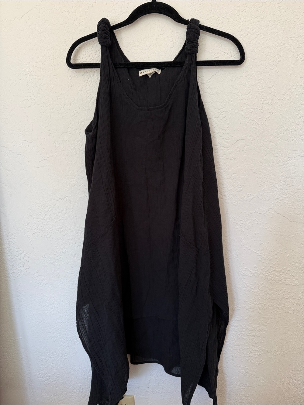 Women's Black Asymmetrical Sleeveless Dress with Knotted Straps